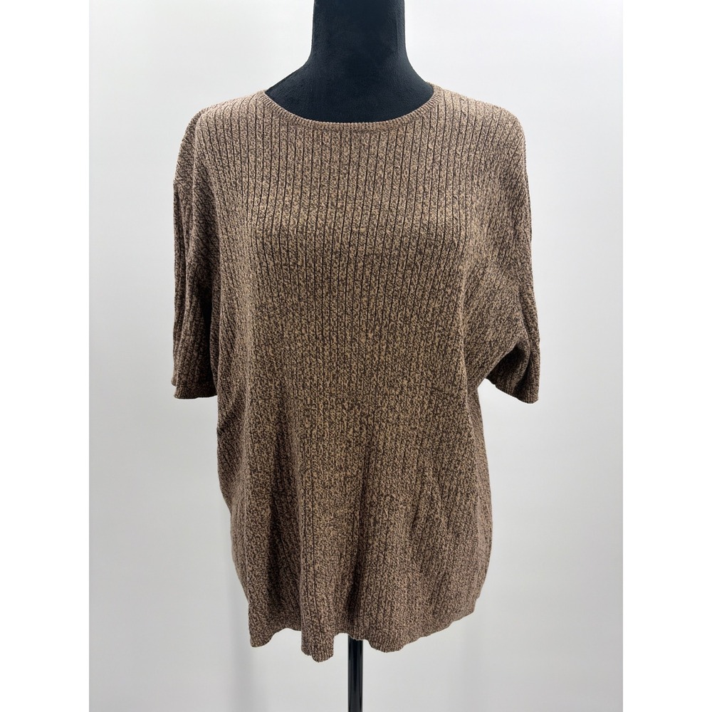 Laura Scott Womens Sweater Top 2022W Brown Textured Knit Short Sleeve